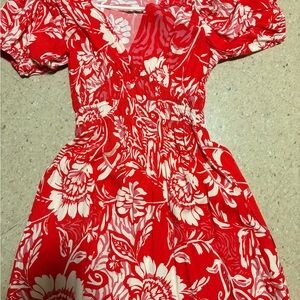 Red and White Floral Dress